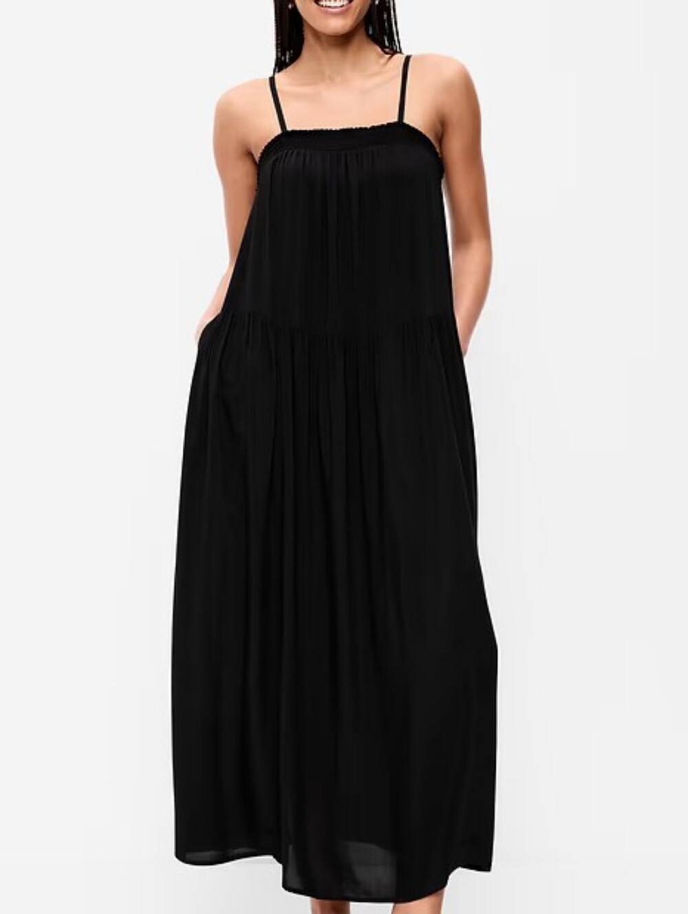 NWT - Old Navy Airy Smocked Black Maxi Dress - Size M Tall